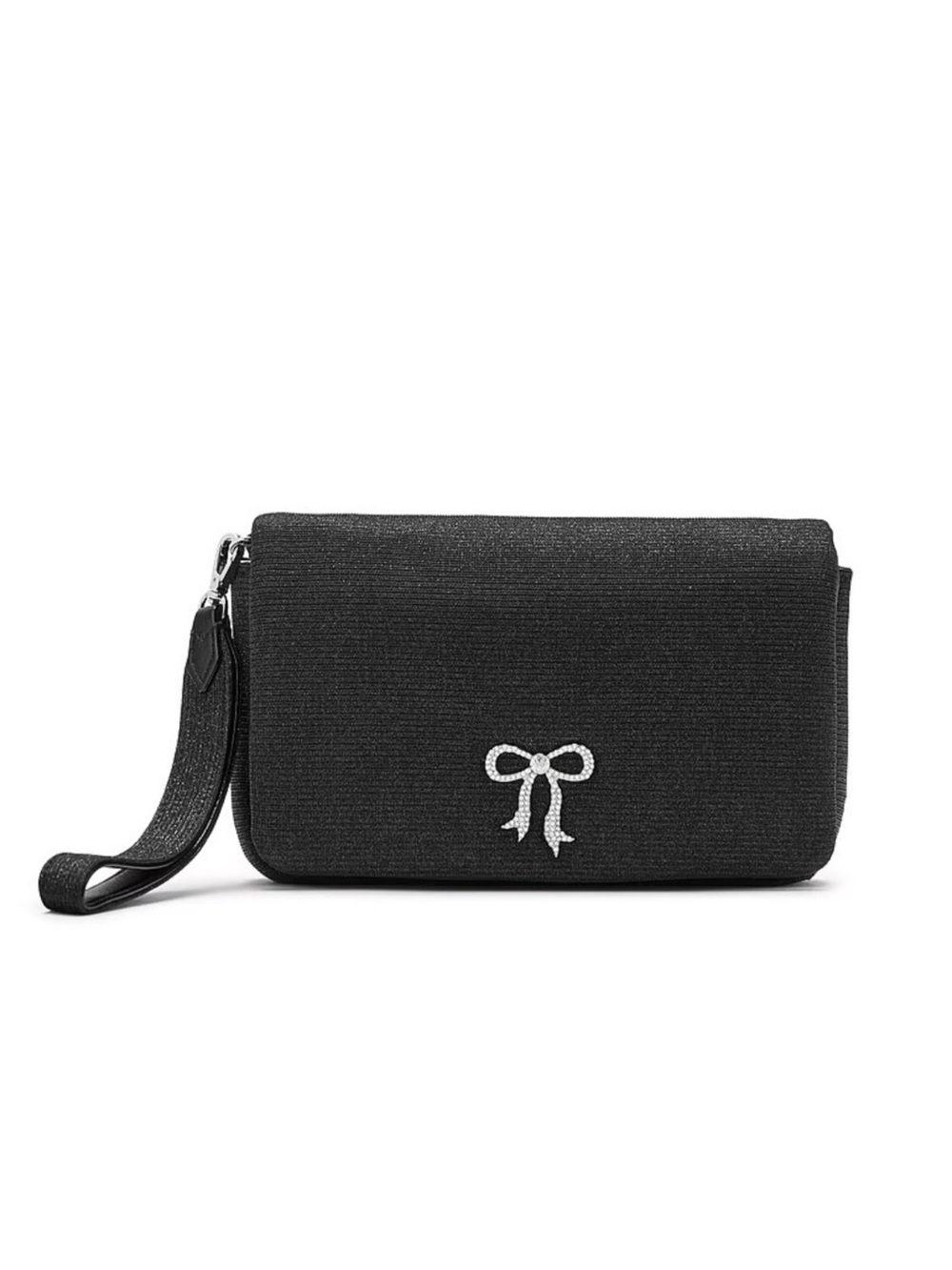 Victoria’s Secret Black Sparkle Bow Phone Wristlet Clutch Wallet Y2K NWT